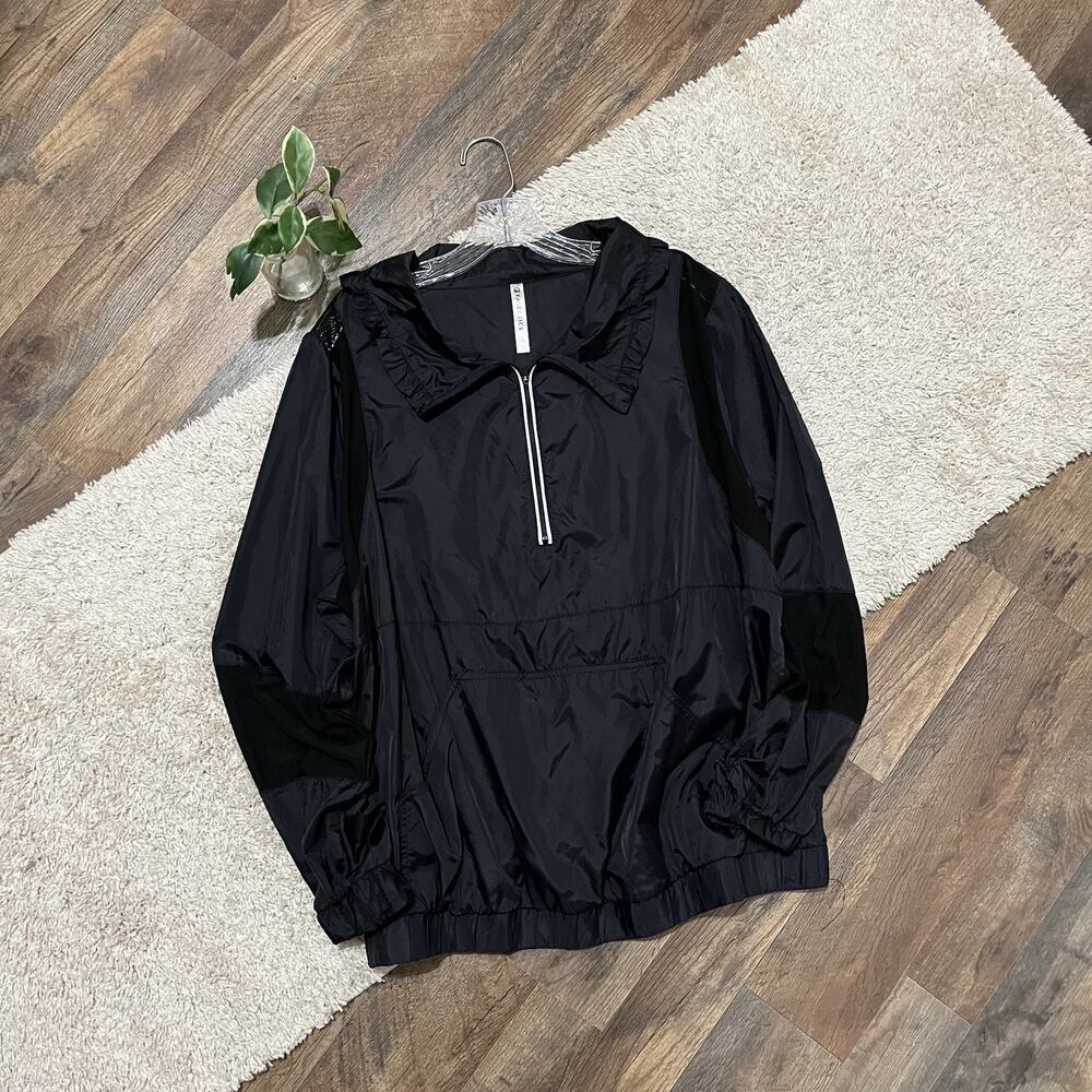 Fabletics 1X Black Ruffled Half-Zip Pullover Reflective Ziva Windbreaker Jacket
